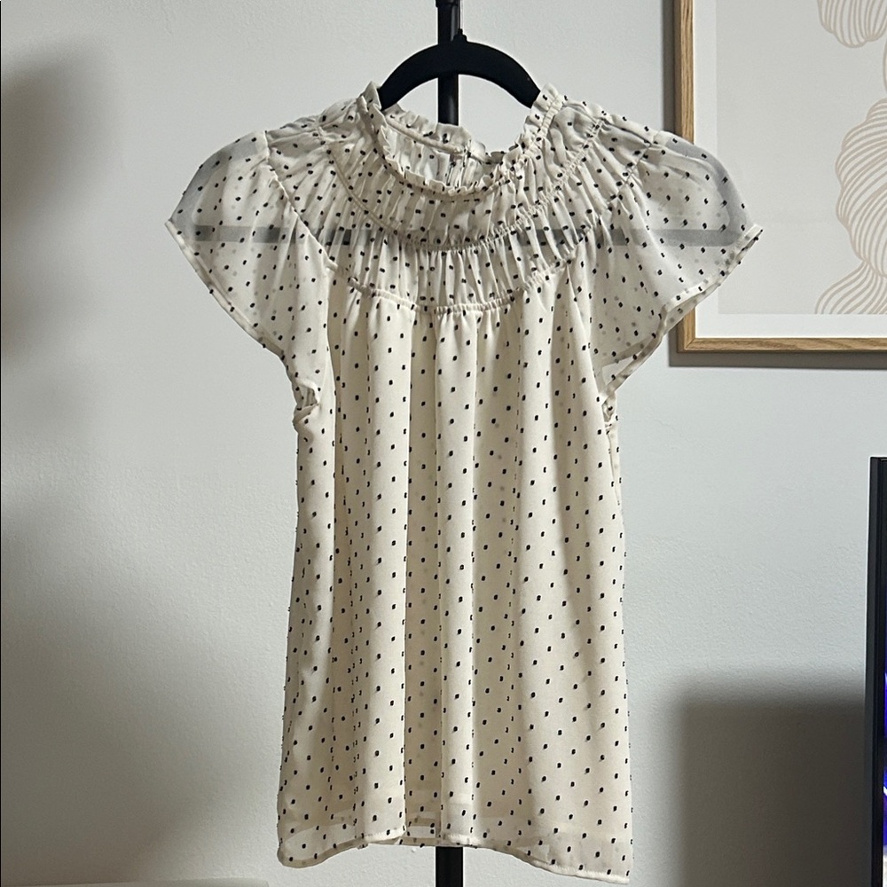 LOFT Cream Blouse with Black Polka Dots